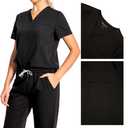 PuriPure Scrubs for Women Set Nurse Uniform Scrubs 4 Way Stretch V-Neck Scrub Top & Jogger Pant with 6 Pockets Scrubs Set (Black, Large)