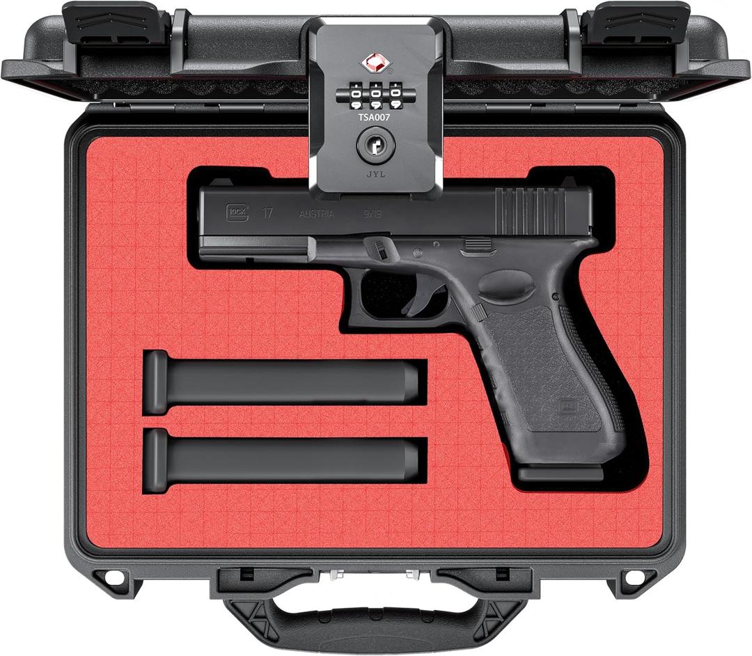 TSA Gun Case for Handgun, TSA Approved Firearm Travel Case, Waterproof & Shock Proof Lockable handgun case, 10.6*8.8*4 Inches 9mm Pistol Case Hard Shell