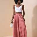 QJQ Women's Elegant Flowy Palazzo Wide Leg Pants Elastic High Waisted Loose Dressy Pleated Trousers Pink X-Small