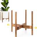Fox & Fern Large Adjustable Plant Stand Indoor  11 to 15 Inch Premium Mid Century Bamboo Plant Stand; Plug In Design; Easy to Assemble; Two Heights - For 11, 12, 13, 14 & 15 Inch Pots (Not Included) (Strand Woven Bamboo)