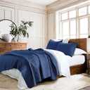 HORIMOTE HOME 100% Cotton Quilt Set Queen Size, Navy Blue Pre-Washed 3-Piece Bedspread Coverlet Set, Cozy Lightweight Stitching Bedding Cover with 2 Shams in Geometric Pattern for All Season (Full/Queen)