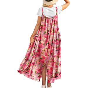 YESNO Casual Maxi Overalls Dress for Women 2026 Boho Floral Outfits Back Slit Jumper Dresses with Adjustable Straps S EP6 CR477 (S)