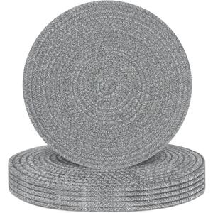 Round Placemats Set of 6, Cotton Rope Woven Table Mats, Hot Pads for Kitchen, Non Slip Heat Resistant Place Mats, 13 Inches Braided Placemat for Farmhouse Decor and Kitchen Table Decor (Gray)