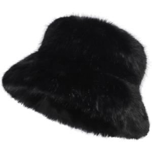 LA CARRIE Women's Fuzzy Wide Brim Faux Fur Bucket Hat Winter Warmer Fisherman Cap