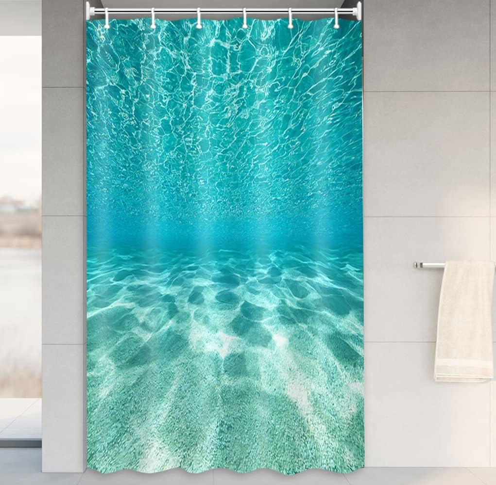 MERCHR Cute Teal Blue Ocean Shower Curtain, Nature Underwater Sea World Sand Beach Bathroom Curtains Waterproof Fabric, 36 x 72 Inches