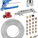 25 ft 3/16in Zinc-Plated Brake Line Flaring Tool Kit, Includes 3-in-1 Tube Bender, Double & Single Flaring Tool Set, 1 Tube Cutter, 2 Threads Unions, 20 Fittings