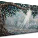 Anolyfi Forest Canvas Wall Art Nature Tree Landscape Panoramic Picture Modern Rustic Scenery Textured Painting Large Artwork Framed for Living Room Bedroom Bathroom Office Home Decor 40"x20"