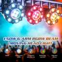 Moving Head DJ Stage Light 6-Arm RGBW with 4 Honeycomb Beams, 90 Swing 540 Rotate, White/Warm Strobe, Red/Green Starry Sky, Colorful Aperture Effects, Auto/DMX512 Control for Party Club Wedding