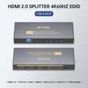 4K HDMI Splitter 1 in 4 Out 60Hz, 1x4 HDMI 2.0 Splitter Supports 4K@60Hz 4:4:4, 2K@144Hz/120Hz, HDCP 2.3, EDID, for PS5/PS4, Xbox, Apple TV, Fire Stick, Blu-ray Player
