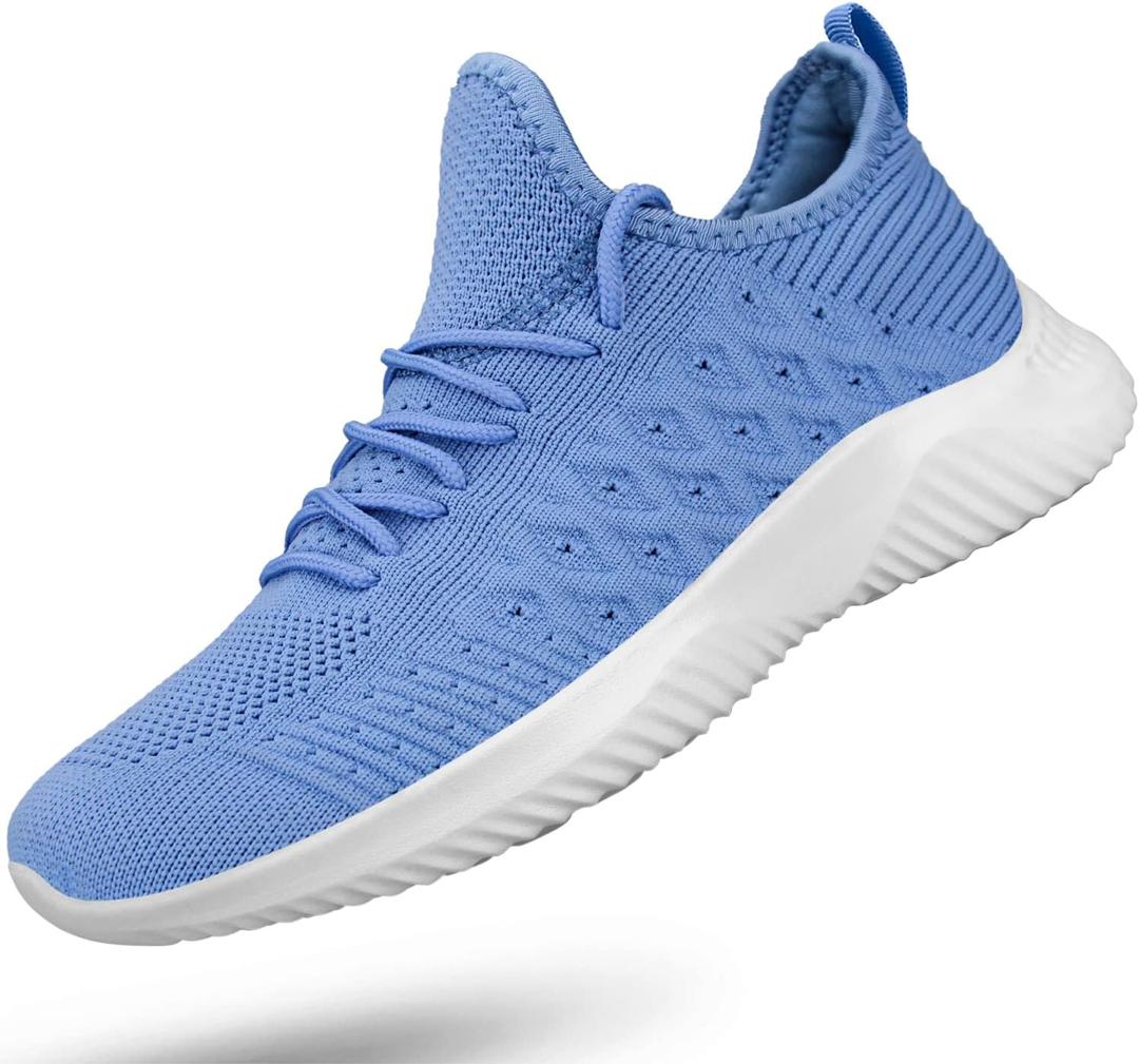 Feethit Womens Slip On Walking Shoes Non Slip Running Shoes Breathable Workout Shoes Lightweight Gym Sneakers Blue Size 9