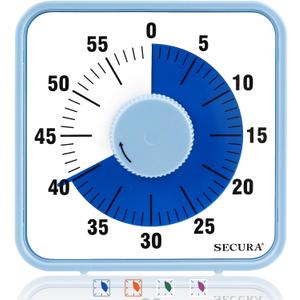 Secura 60-Minute Visual Countdown Timer, 7.5-Inch Oversize Classroom Visual Timer for Kids and Adults, Durable Mechanical Kitchen Timer Clock with Magnetic Backing (Navy Blue)
