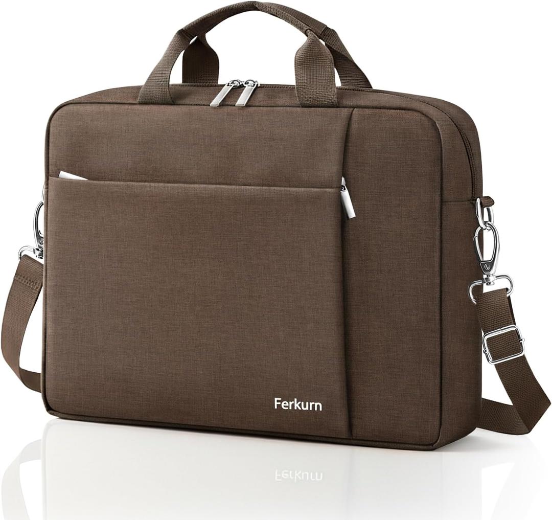 Ferkurn Laptop Bag Case for Women Men Computer Bag Compatible with HP Envy Pavilion Omen/LG Gram/MSI/Dell Inspiron XPS/Lenovo/Acer, Shoulder Strap Carrying Messenger Briefcase, Brown, 17 17.3 Inch