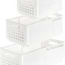 Stackable Plastic Organizers, Plastic Storage Bins, 3-Pack Collapsible & Foldable Storage Bins with Ventilated Design for Home, Closet, Pantry, Laundry, Space-Saving Storage Containers