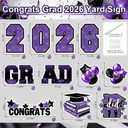 Graduation Yard Signs Class of 2026 Decorations, 11PCS Purple Black Congrats Grad 2026 Lawn Sign Large Yard Decor with Stakes for Outdoor Senior High School College Garden Prom Send Off Party Supplies, L - Star Style