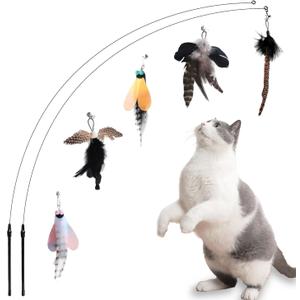 Cat Feather Toys, Indoor Cat Interactive Toys, 2 PCS Flexible Wire and 5 PCS Cat Feather Toys, for Bored Indoor Cats, Indoor Cat Chase Toys