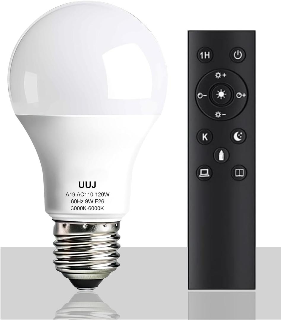 Dimmable A19 LED Bulb with Remote Control,800LM 9W Bright Led Light Bulbs,3000-6000K Adjustable Color Temperature Lamp Bulb with E26 Base,Timing,Memory Function,LED Light for Bedroom Livingroom Lamp