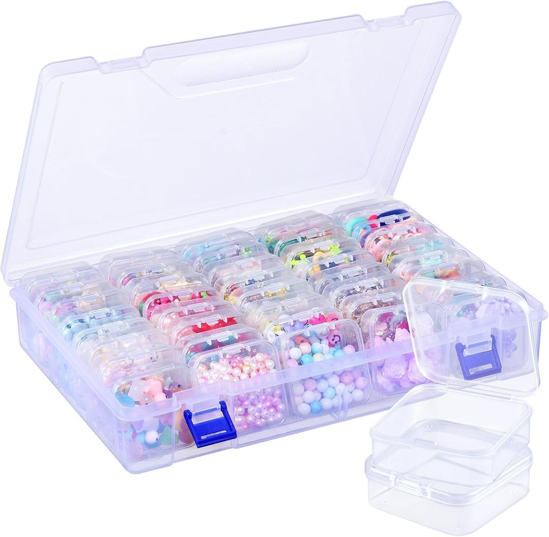 Funtopia 40 Pcs Bead Organizers and Storage, Small Clear Plastic Storage Containers with Lids, Mini Transparent Organizer Boxes for Jewelry, Toys, Beads, Small Parts and Crafts Accessories (Same Size - 40pcs)