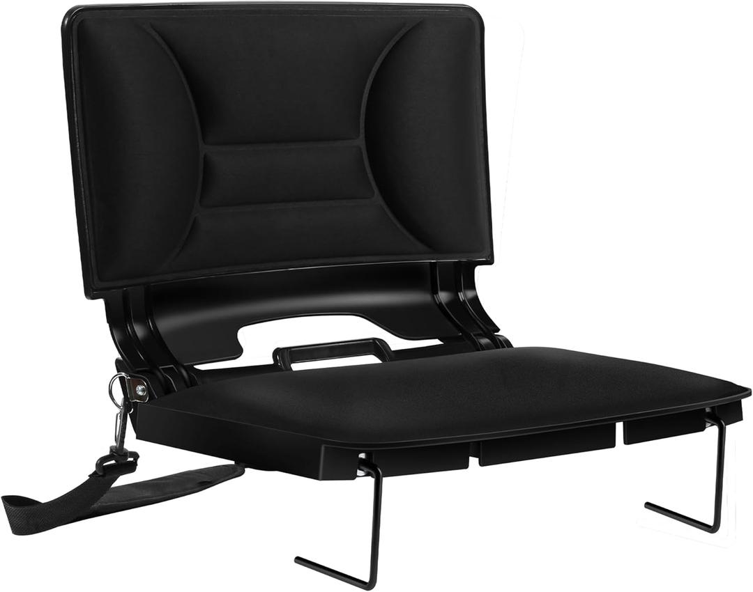 Stadium Bleacher Seat with Foam-Backed Support Extra-Wide Bleacher Chair with High-Density Padded CushionPortable Folding Stadium Chair (1-PCS, Black)