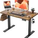 TIQLAB Height Adjustable Electric Standing Desk, 40 x 24 inch, Sit Stand Up Desk, Splice Board, Computer Home Office Desk, Rustic Brown Top