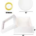 qiqee 12x12x6 Cake Box, 18 Sets White Cake Box with Window  18 Sets 12" White Cake Round Boards, 12inch Cake Containers, 10 Meters Gold Silk Ribbon