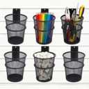 Klmnop 6 Set Slatwall Cups with Hook Loops, Metal Mesh Pencil & Tool Holder Organizer, Slat Wall Bin Accessories for Garage Workshop Office Storage (Black)