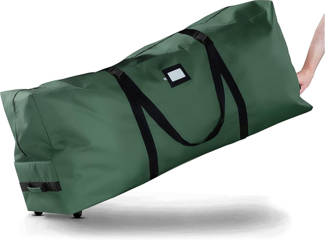 ZOBER 600D Oxford Fabric Rolling Christmas Tree Storage Bag - Fits 7.5 Ft Artificial Trees - Waterproof Christmas Tree Bag For Storage Box For Xmas, Durable Handles and Wheels - Card Slot - Green