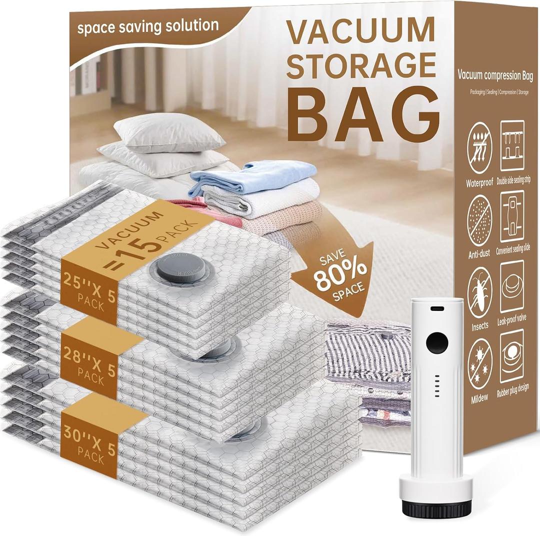 Vacuum Bags for Travel with Wireless Rechargeable Pump, 18 Pack Carry-on Size Compression Packing Seal Bags for Luggage and Suitcase, Space Saver Vacuum Storage Bags for Clothes and Clothing Travel