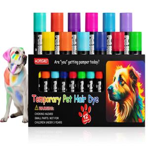 12 Pack Dog Hair Color Dye Temporary Non-toxic Vibrant Colors Washable Pet Safe Paint for Dog Cat Animals