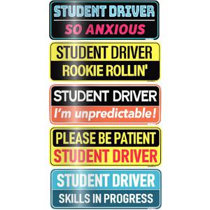 5PCS Student Driver Car Magnets, Funny Reflective Magnetic Bumper Sticker Set, Removable Novice Rookie Safety Attention Sign for Accessories Bumper, 10 x 3.5 Inch (Student Driver)