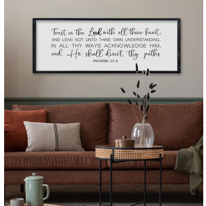 Comurdyo Trust in the Lord With All Thine Heart Wall Art Decor 32"×12" Proverbs 3:5-6 Bible Verse Christian Scripture Large Wooden Framed Wall Hanging Sign (Black)