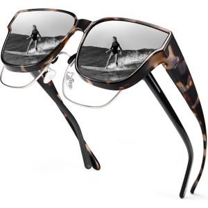URUMQI Polarized Sunglasses Fit Over Glasses for Women, UV400 Protection Trendy Square Womens Mens Shades Sun Glasses