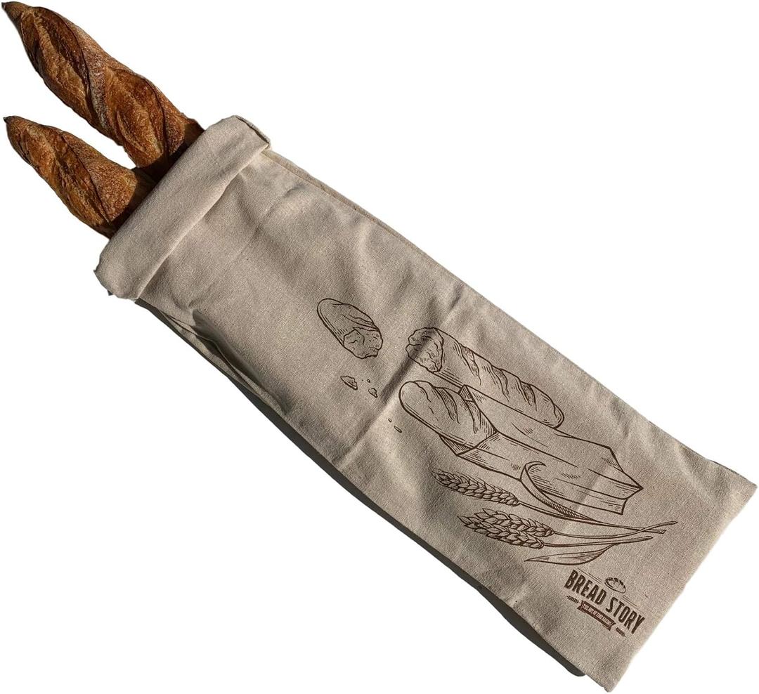 Linen Baguette Bag Single 8x27" Baguette Bread Bag for Homemade Artisan Bread, Unbleached Reusable Food Storage, Wedding Gift, Bakery & Kitchen Bags