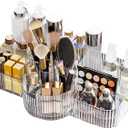 DASITON Large Makeup Brush Holder,Rotating Makeup Organizer,Vintage Striped Cosmetic Organizer,Makeup Storage Organizer for Bathroom Countertop,Dresser,Vanity(Clear)