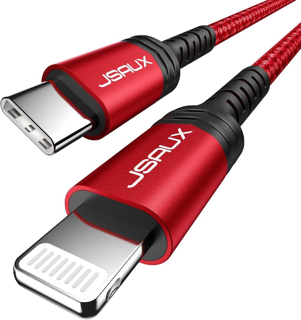 JSAUX USB C to Lightning Cable 4FT, [Apple MFi Certified] USB C iPhone Cable Fast Charging for iPhone 14/14 Plus/14 Pro/14 Pro Max/13/13 Mini/13 Pro/13 Pro Max/12 Pro Max/11/SE/XS - Red