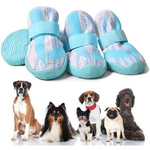 PETQYS Dog Shoes,Mesh Breathable Dog Boots for Walking Running Hiking,Soft Non-Slip Rugged Rubber Sole Dog Booties with Adjustable Straps 4Pcs,Blue-Size7
