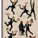 Fun Kitchen People Canvas Wall Art Retro Bar Cart Cafe Decor Pictures Surreal Restaurant Food Drink Poster Print for Bathroom Living Room Corridor Bedroom Decoration