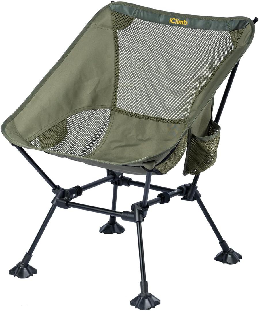 iClimb Ultralight Compact Camping Folding Beach Chair with Anti-Sinking Large Feet (Green (Square Frame))