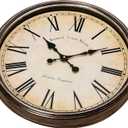 Bernhard Products Large Decorative Wall Clock 20 Inch Silent Non Ticking Battery Operated Quartz Vintage Stylish with Rustic Dark Brown Rim for Home Living/Dining Room Kitchen & Over Fireplace, Rustic Brown