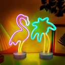 UrsaMajor 2 Pack Neon Signs, Pink Flamingo & Neon Palm Tree, USB/Battery Powered, Energy Efficient, Decor Lights for Girls Bedroom, Party, Dining Tables, Office desk, Valentine Gifts