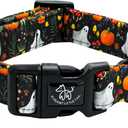 Elegant little tail Halloween Dog Collar, Pumpkin with Ghost Print Black Halloween Pet Collars Cotton Soft Sturdy Puppy Collars Holiday Female Adjustable Collar for Large Dogs (Large (Pack of 1))