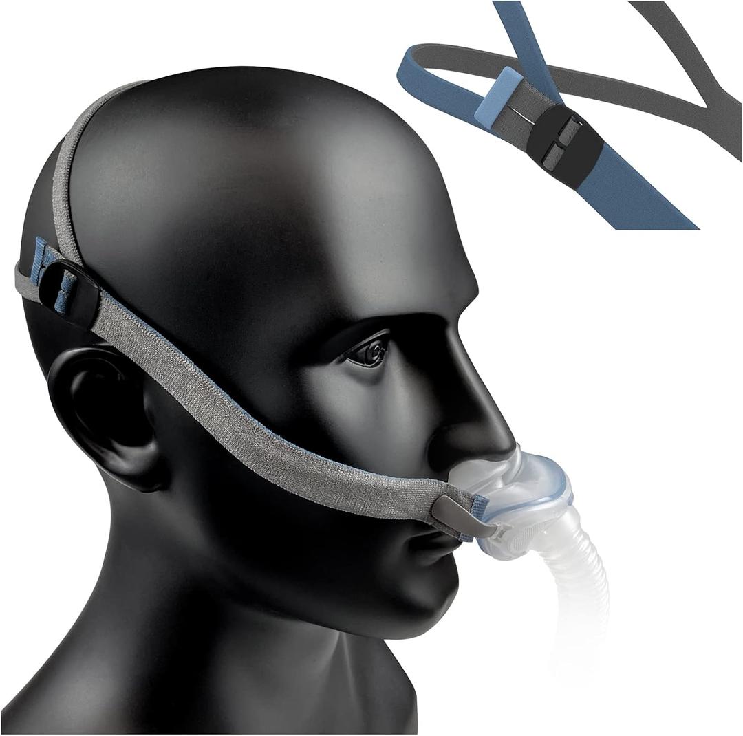 Airfit P10 / N30 Headgear Strap Upgraded Replacement Straps Fully Adjustable Design Quickfit Elastic - Fit for Resmed P10 / N30 Nasal Pillow System - Blue//Grey (2-Pack)