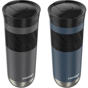 Contigo SNAPSEAL Insulated Stainless Steel Travel Mug with Grip 20oz. Blue Corn Transparent Satin & Midnight Berry