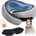 SYNNA Travel Neck Pillow for Airplane & Car, 360 Head and Chin Support, Ergonomic Memory Foam with Silky-Smooth Breathable Washable Cover for Flights, Road Trips & Office Naps