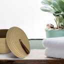 Decorative Storage Basket With Lid - Cotton Rope Basket- Round Decorative Storage Bin-Woven Containers - Small Basket With Lid -Round Organizer basket -Size 9" x 6" inches (Tan)