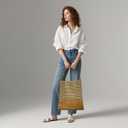 Woven Straw Tote Bag for Women, Large Capacity Beach Handbag with Leather Trim, Stylish Summer Shoulder Bag