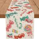 Candy Christmas Table Runner Candyland Table Runners Seasonal Kitchen Dining Table Decoration for Winter Home Party Banquet Decor 13x72 Inch