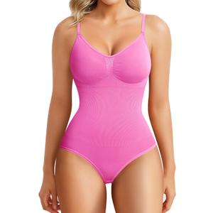 BRABIC Womens' Seamless Sleeveless V-Neck Bodysuit Shapewear Tummy Control (Medium-Large, Hot Pink Brief) BRABIC Womens' Seamless Sleeveless V-Neck Bodysuit Shapewear Tummy Control (Medium-Large, Hot Pink Brief)
