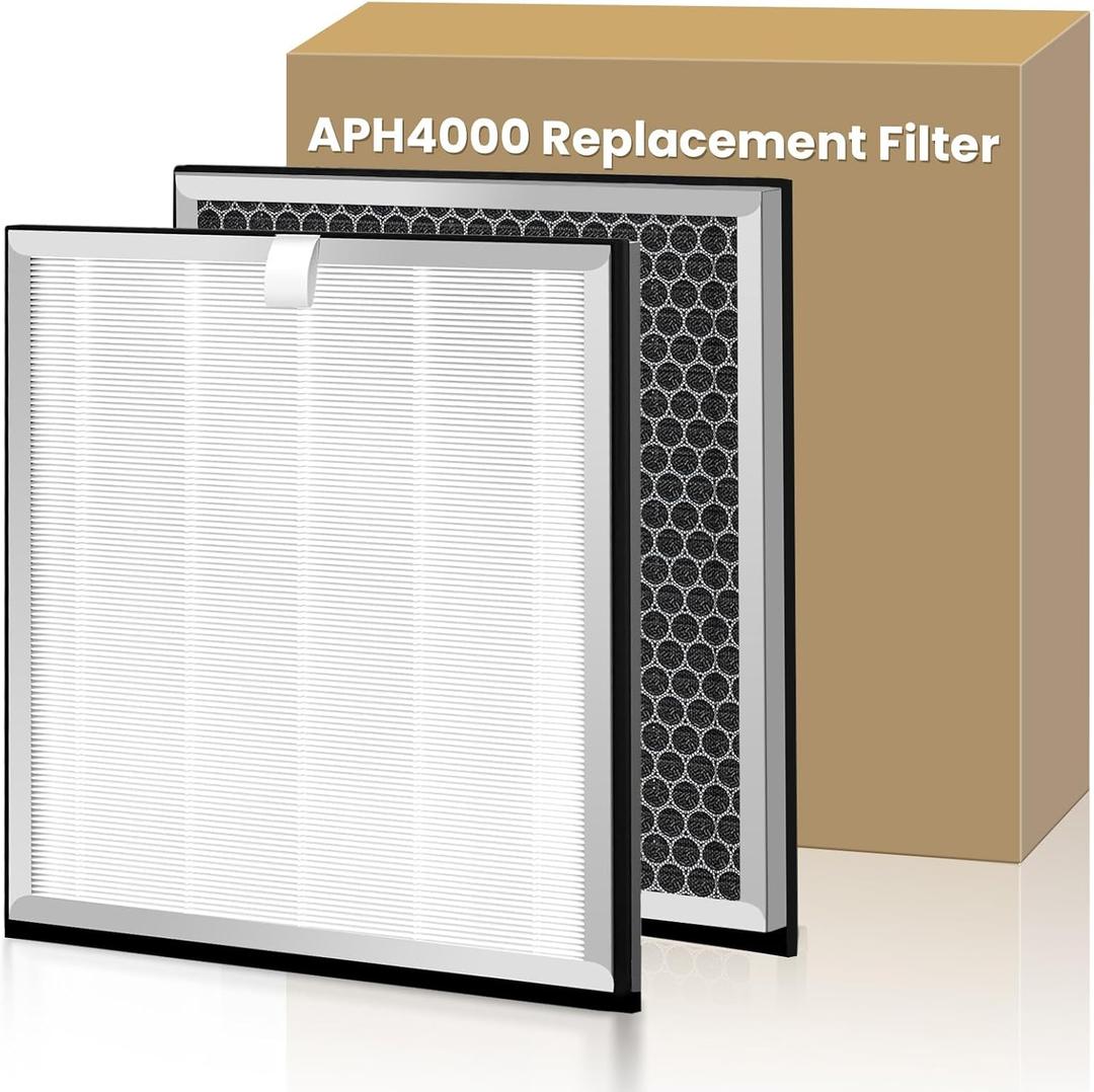 2 Pack Upgraded APH4000 Replacement Filters Compatible with KNKA APH4000 Air Purifier, True HEPA High-Efficiency Activated Carbon Filter for Home Large Room, Part # APH4000LX