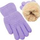 Winter Gloves for Boys Girls - Kids Warm Knit Thermal Cable Knitted Gloves Wool Fleece Lined Mittens for Cold Weather (1 Pair, Purple) 7.2 inches length 4.2 inches width