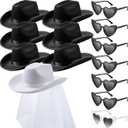 Unittype 14 Pcs Bridal Cowgirl Party Set Heart Glasses Bride Cowboy Hats for Bachelorette Party Bridal Wedding Shower (Black, White)